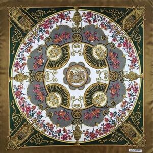 Lancel Elegant Gold and Green Tapestry with Intricate Symmetrical Design